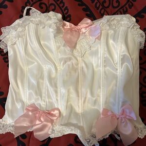 Elegant White and Pink Lace Corset